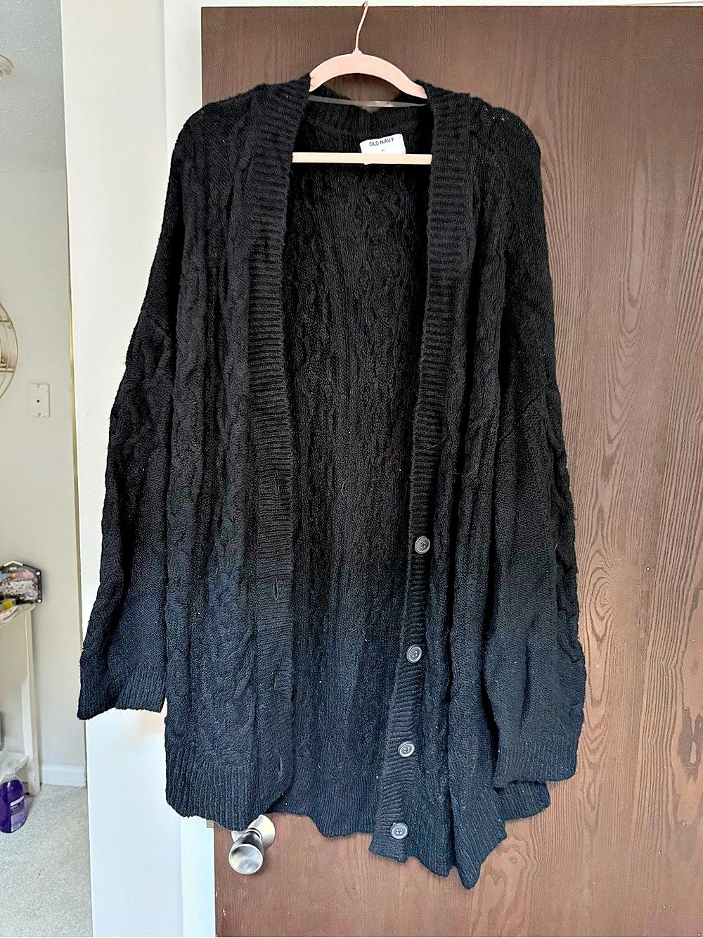 Old Navy Cable Knit Button-Front Long Cardigan Black Size 3X